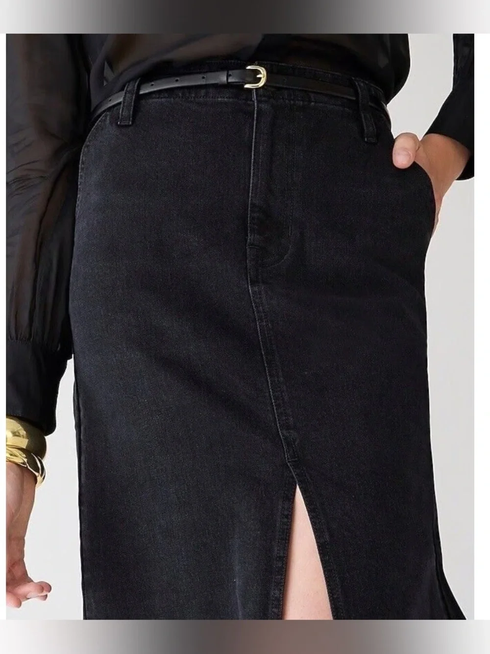 J.Crew Denim Maxi Skirt Size 30 Washed Black Front Slit High Rise